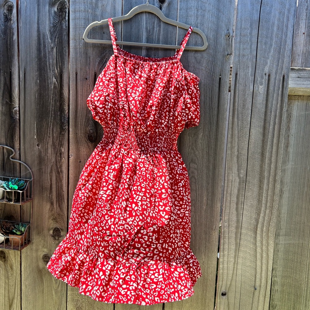 Red and White Ruffled Smocked Mini Sundress - Size XL